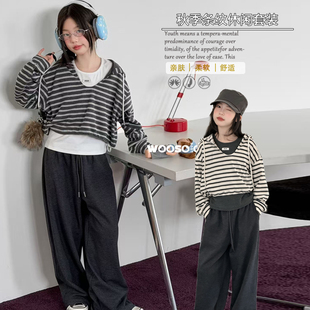 WOOSO吾束童装2026秋款韩版女童卫衣长袖T恤休闲长裤三件套81083