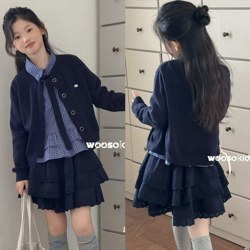 吾束wooso女童学院风格子衬衫