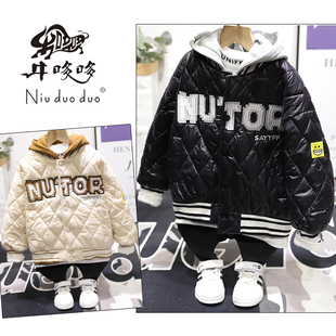 牛哆哆童装冬季棒球服外套儿童菱形格棉衣男女童加厚棉服3737