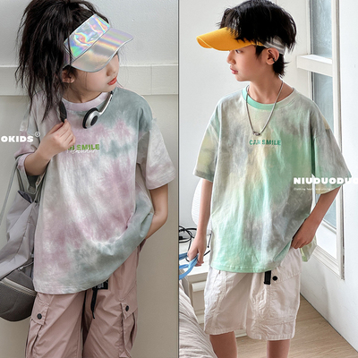 牛哆哆女童精美扎染炫彩短袖T恤