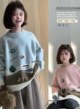 G＋童装2025冬季新款卡通毛衣女童绵羊毛针织衫刺绣小花线衫52826