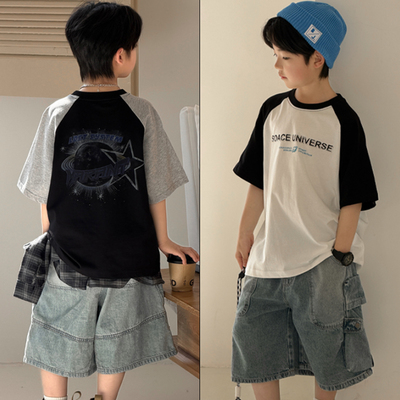 大E小e2026夏季新款男女中大童韩版字母印花夜光插肩短袖T恤5652