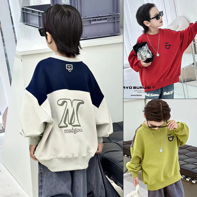 布芮欧字母圆领拼色卫衣套头衫