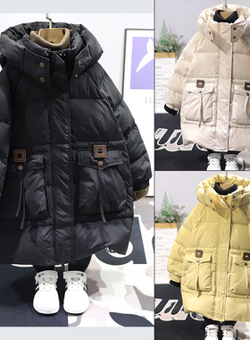 啦芙莱童装24冬新款男女中大童中长款90白鸭绒羽绒服外套潮9020