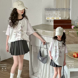 女童韩版 新款 2025夏季 T恤6638 小狗涂鸦宽松版 短袖 潮款 童乐鱼童装