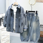 涂鸦做旧牛仔衬衫 啦芙莱童装 男女中大童时尚 新款 外套6619 2025秋季