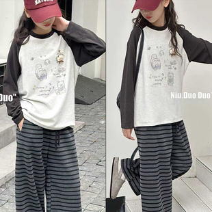 牛哆哆童装2025冬季新款女童卡通印花加厚磨毛圆领T恤打底衫39550