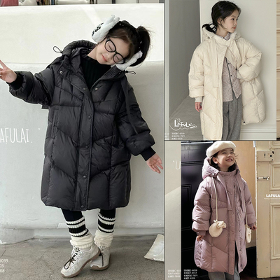啦芙莱女童长款白鸭绒羽绒服外套
