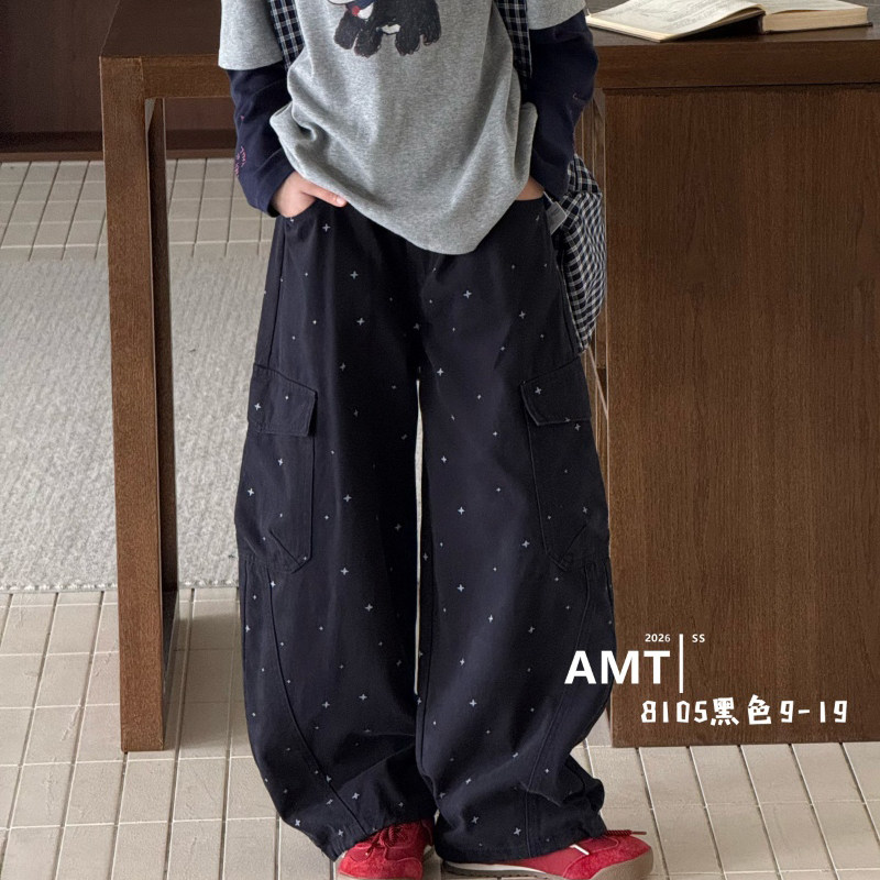 爱木橦童装2026秋款男女童星星印花工装裤洋气运动裤休闲长裤8105图片
