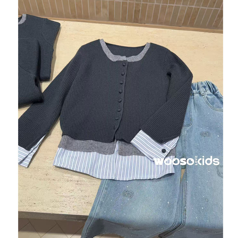 WOOSO吾束童装2025冬季新款男女童学院风撞色假两件针织开衫95271,童装/婴儿装/亲子装,毛衣/针织衫,淘宝优惠券,粉丝福利购,淘宝优惠卷