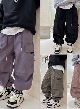 大E小e童装2024冬季新款一体绒工装裤男女中大童收口休闲裤潮6611