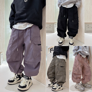 大E小e童装冬季新款一体绒工装裤男女中大童收口休闲裤潮6611