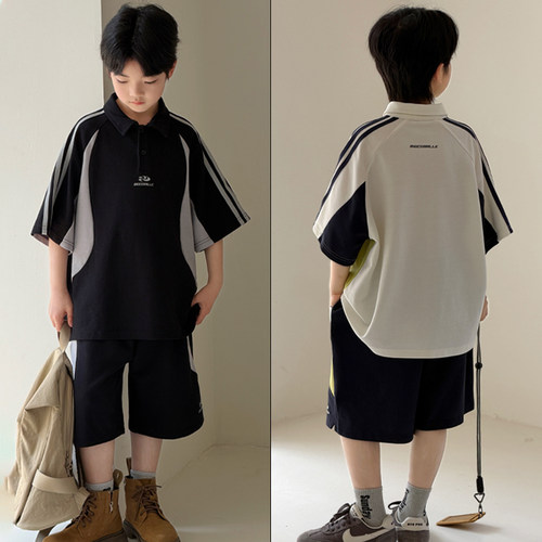 大E小e2026夏新品男女童撞色运动套装儿童翻领POLO衫短袖中裤3803