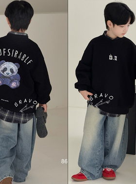 布芮欧童装2025秋新款男女童卡通熊猫刺绣卫衣儿童长袖上衣86570