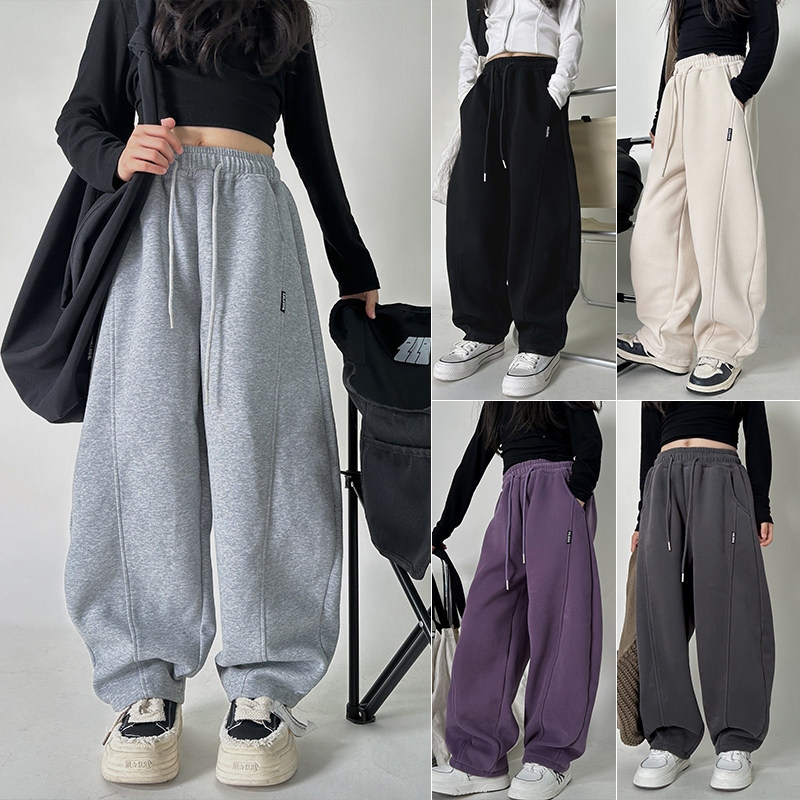 大E小e2024冬款女童弯刀裤卫裤香蕉裤直筒阔腿加绒宽松裤子潮7933,童装/婴儿装/亲子装,裤子,淘宝优惠券,粉丝福利购,淘宝优惠卷