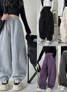 大E小e2024冬款女童弯刀裤卫裤香蕉裤直筒阔腿加绒宽松裤子潮7933