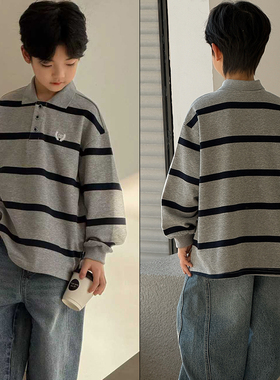 大E小e童装2026春季新款美式复古条纹长袖T恤男女童POLO衫潮26003