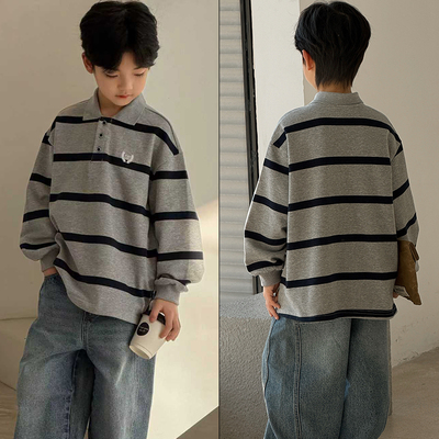大E小e童装美式条纹长袖POLO衫