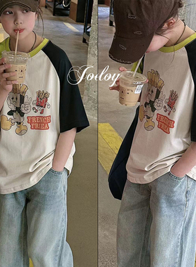 乔贝乐童装2024夏季新款卡通小薯条印花男女童潮流短袖T恤69099