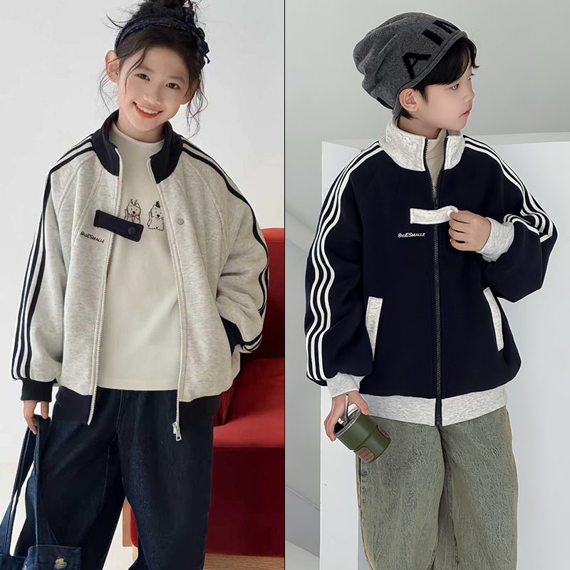 大E小e童装2025冬季新款男女儿童韩版运动款加棉卫衣外套潮25223