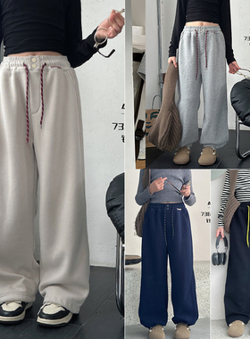 爱木橦童装2024冬季新款裤子男女中大童一体绒针织直筒裤长裤7366