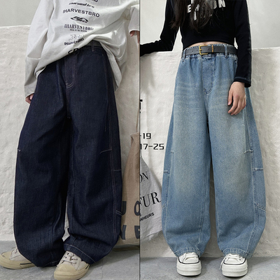 阳光爱橦儿童拼接弯刀阔腿牛仔裤