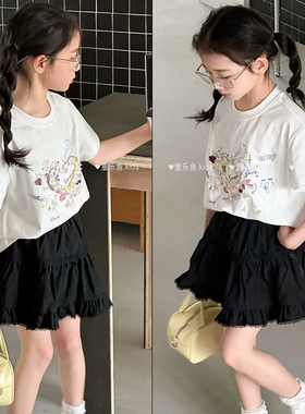 童乐鱼童装2025夏季新款女童编织桃心洋气短袖T恤中大童上衣5957