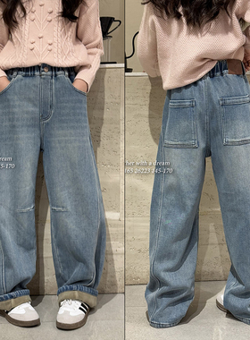 天依角冬新品女童中大童一体绒牛仔弯刀裤设计款镰刀裤26222