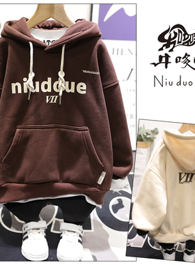 牛哆哆童装冬新款儿童字母字一体绒连帽卫衣男女童帽衫51873