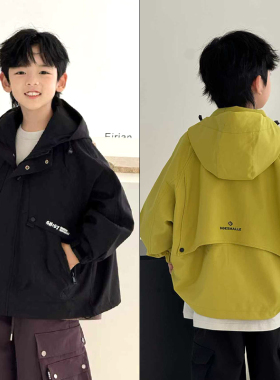 大E小e童装25秋季新款男女童户外连帽冲锋衣儿童工装外套潮25A882