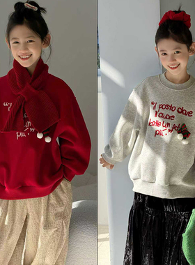 大E小e童装2025冬新款男女童圣诞节加绒加厚卫衣儿童套头衫25253