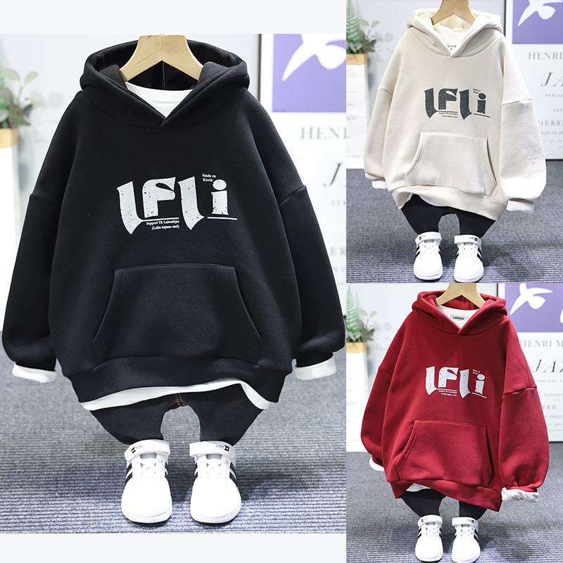 啦芙莱男女童加厚连帽卫衣套头衫