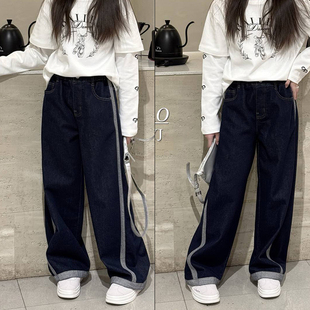 天依角童装2025秋新款男女中大童韩版直筒阔腿裤牛仔裤长裤27090