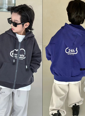 布芮欧童装秋季新款男女童针织运动卫衣中大童连帽外套35932