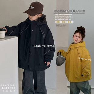 时尚 男女童韩版 连帽冲锋衣夹棉外套潮9705 2025秋冬新款 童乐鱼童装