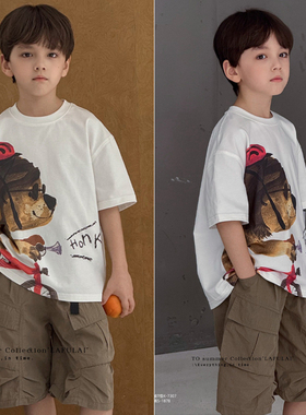 啦芙莱2026夏季儿童潮酷卡通宽松印花短袖T恤男女童圆领t恤衫7307