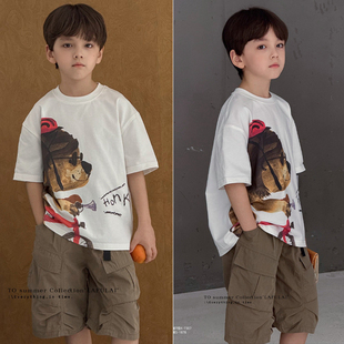 7307 T恤男女童圆领t恤衫 啦芙莱2026夏季 儿童潮酷卡通宽松印花短袖