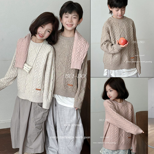 贝柏男女童彩点麻花毛衣针织衫