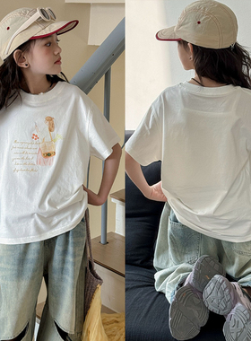 布芮欧童装2024夏装新款韩版女童中大童闪闪字母卡通短袖T恤36030