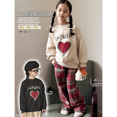 啦芙莱童装 7806 女童中大童爱心慵懒风加绒卫衣套头衫 2024冬季 新款