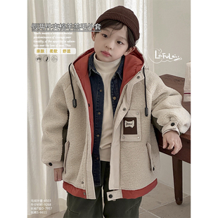 啦芙莱童装 假两件男女中大童羊羔绒加棉加厚外套潮6503 2024冬新款