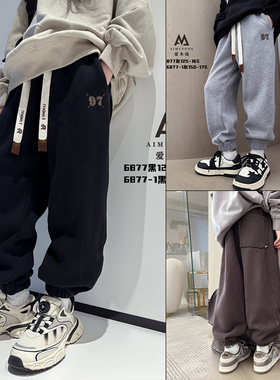 爱木橦童装冬新品儿童一体绒束脚运动裤男女童休闲裤长裤6877