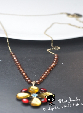 美国复古做旧撞色花朵短款锁骨链