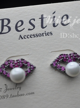 出口原单B牌闺蜜复古摩登vintage珍珠烈焰红唇耳环网红ins925银针