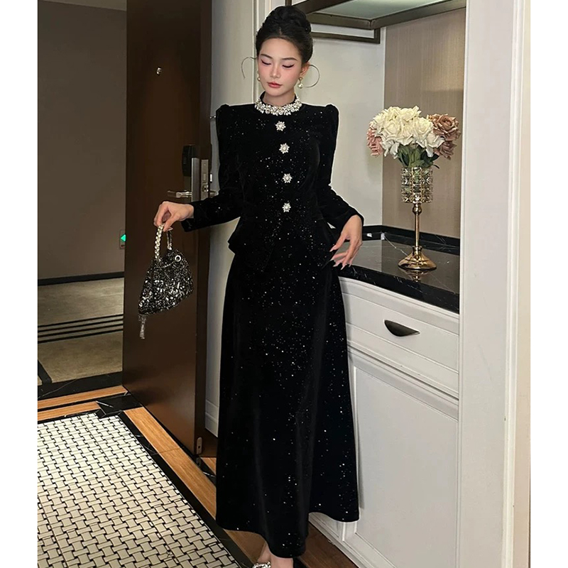 欧洲站名媛亮闪闪连衣裙女装新款年会晚宴正式场合高级感礼服长裙