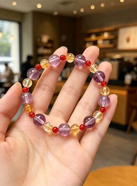 【烟雨海棠】新中式紫水晶手串黄塔晶红玛瑙串珠手链女高级感手饰
