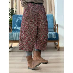 提花法国绒腰拼色夹棉八分棉裤 241004