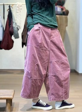 双压线灯芯绒双层八分裤251009