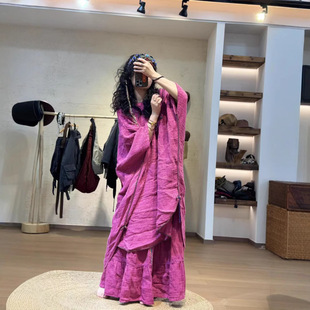 衣牧了然原创设计2540方格粗麻多手工盘扣大袍子