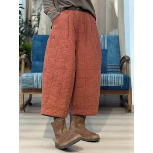 100亚麻撞色腰夹棉八分棉裤 251023